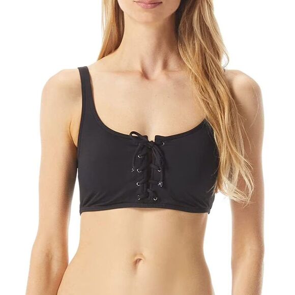 MICHAEL Michael Kors Essentials Lace-Front Bikini Top – (Black, Medium) - Picture 1 of 2